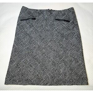Talbots Skirt, Women's 14P White Black, Back Zip, Straight Pencil, Zip Pockets